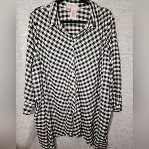 Philosophy Black and White Buffalo Plaid 2xl 3/4 Sleeve Oversized Swing Tunic